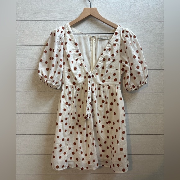 Abercrombie & Fitch Cream & Brown Polka Dot Puff Sleeve Mini Dress, Size SP - Picture 8 of 12
